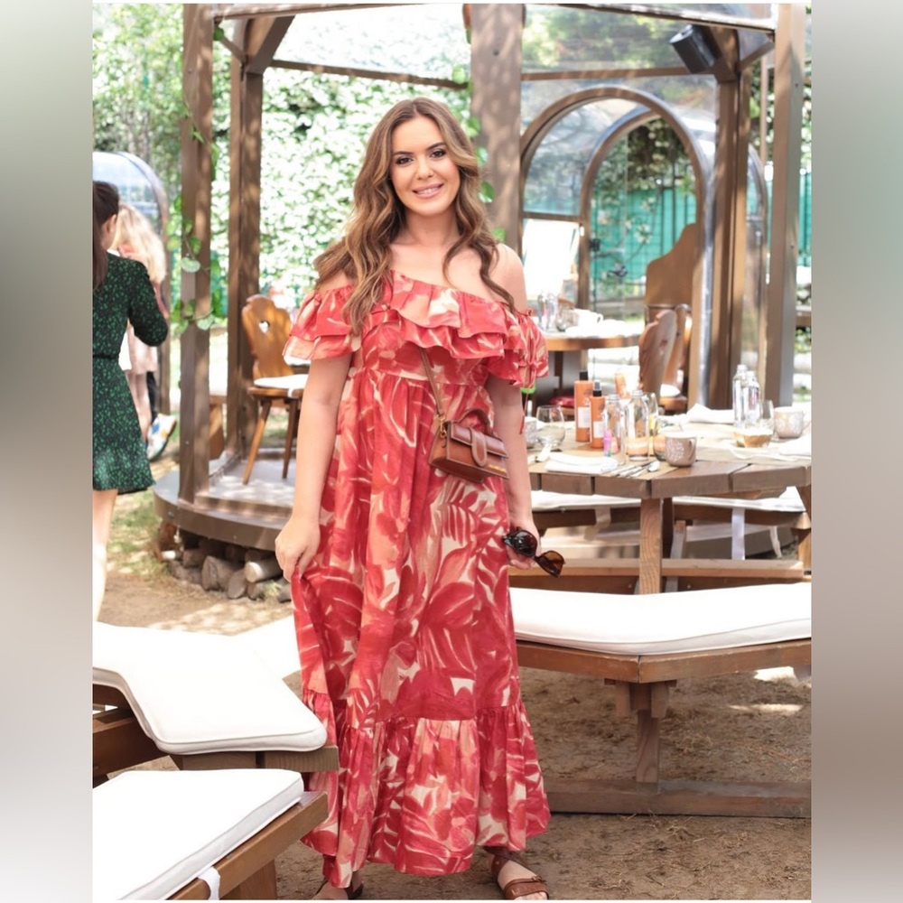 NWT Zara Printed Floral Red Cream Maxi Dress Bloggers Favorite L - Picture 8 of 16